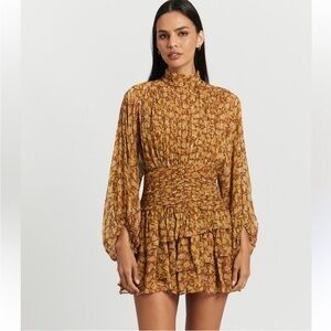 Shona Joy Long Sleeve Floral Dress - Brown